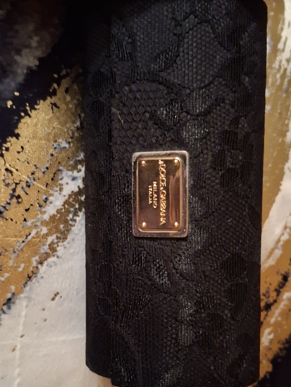 Dolce & Gabbana Black Lace Phone Case with Gold Logo Plaque